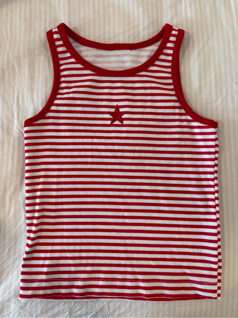 Red & White Striped Tank Top with Star Detail